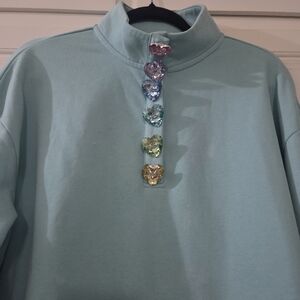 Queen of Sparkles Bejeweled Heart Snap Quarter Pullover